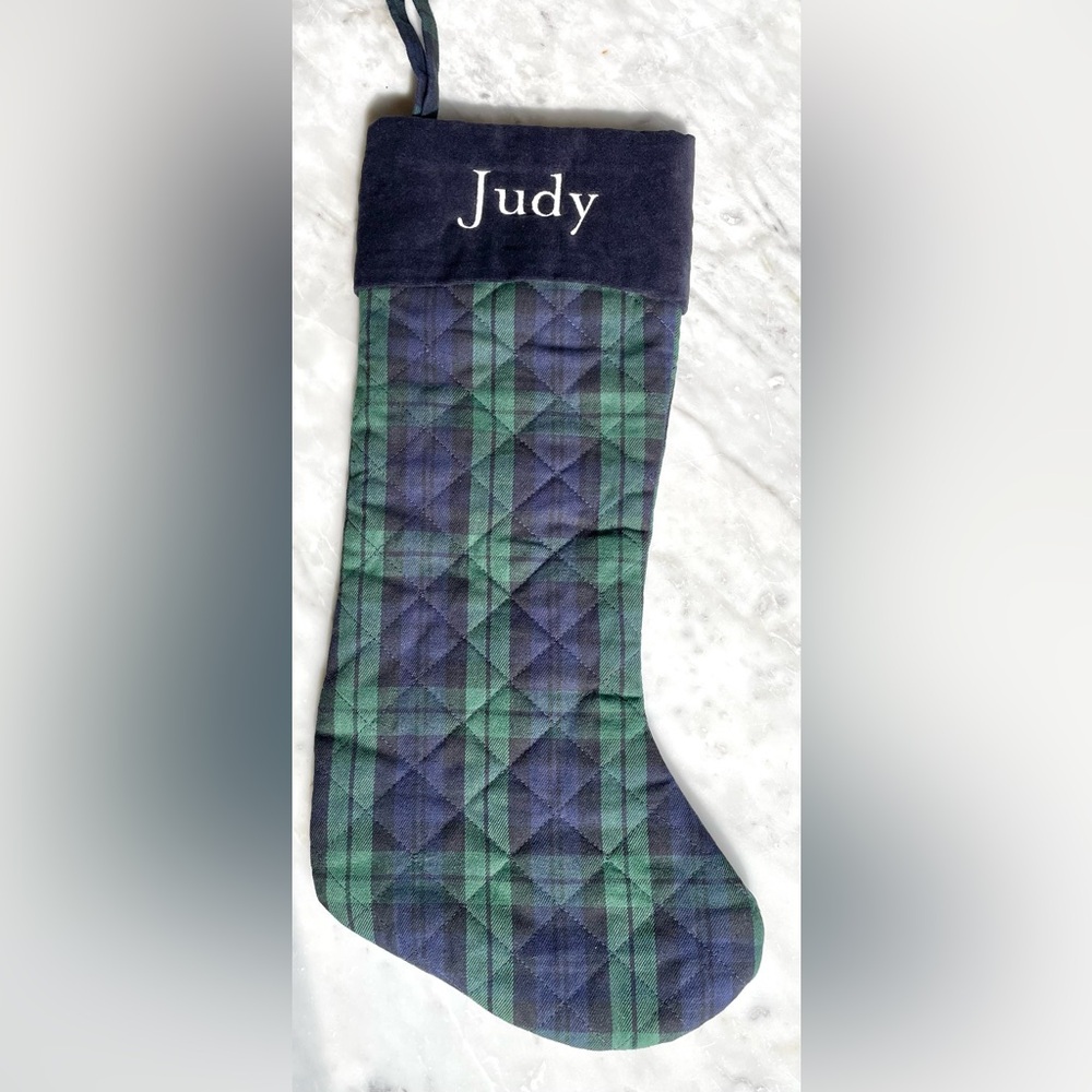 Mark & Graham Plaid and Velvet monogrammed -JUDY-Stocking